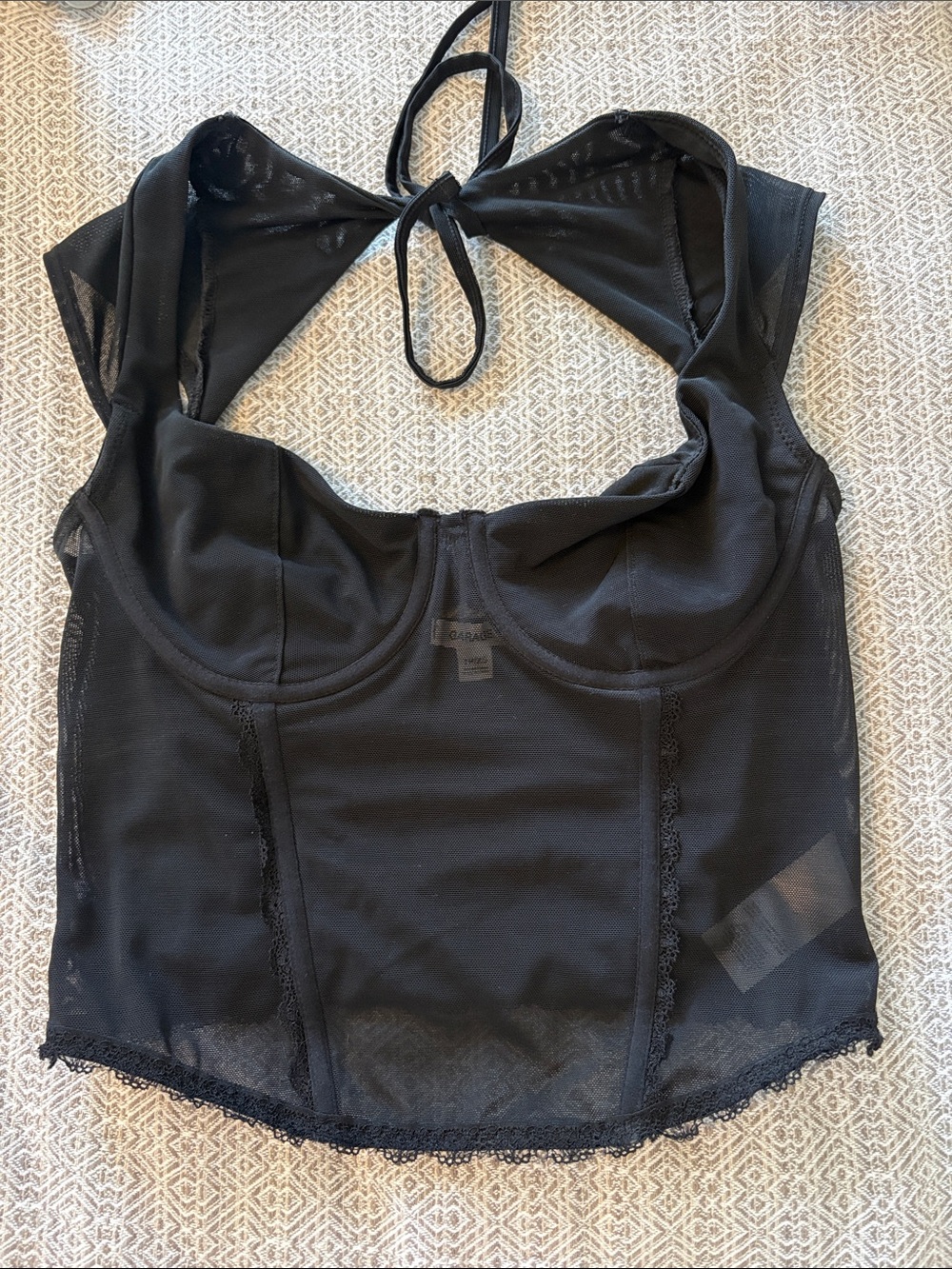 Garage Black Mesh Bustier Halter Top